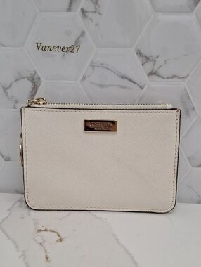 Kate Spade Zip Card Holder Key Chain Slim Wallet Tan & Black